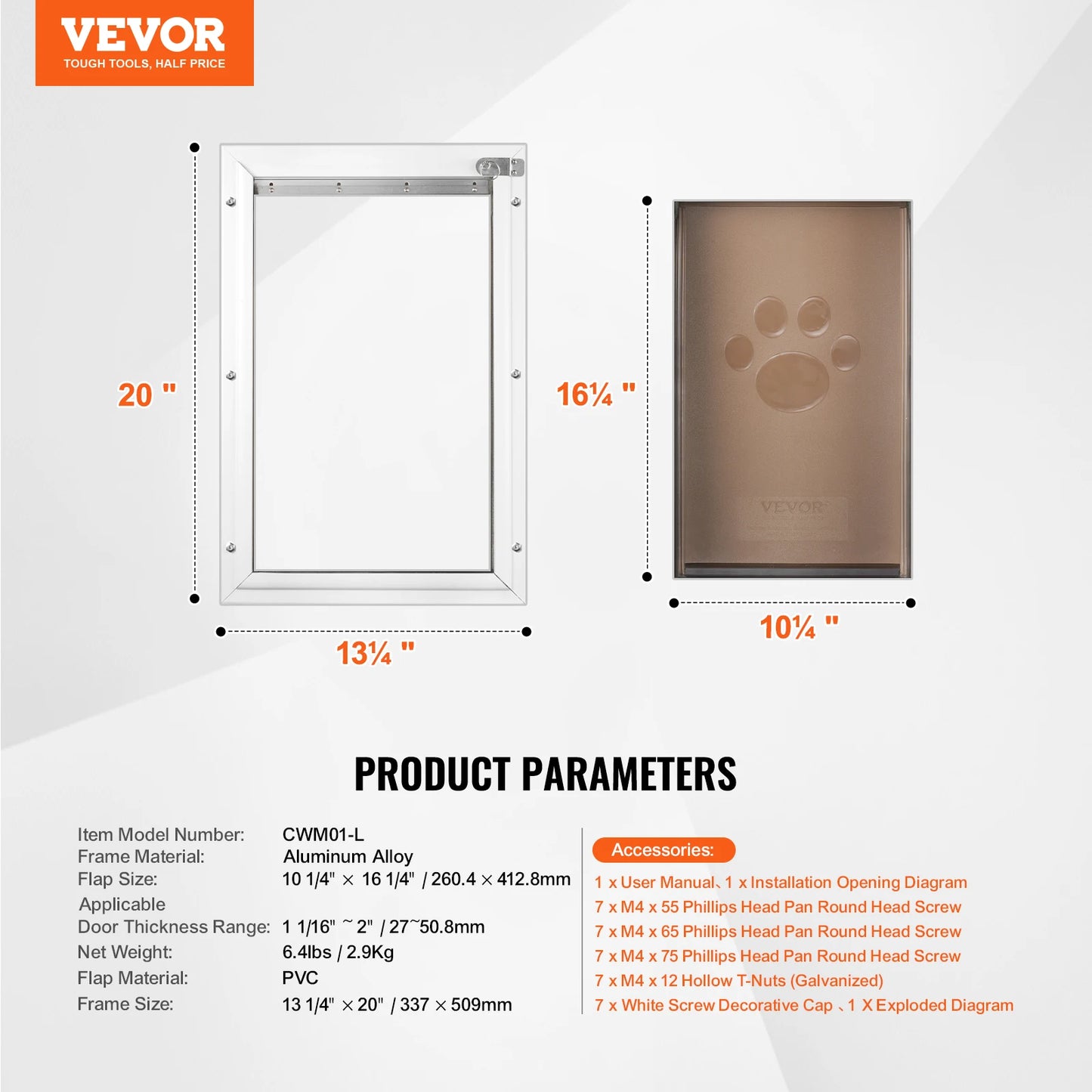 Pet Door Aluminum Frame With Lockable Flap Weatherproof Dog Door