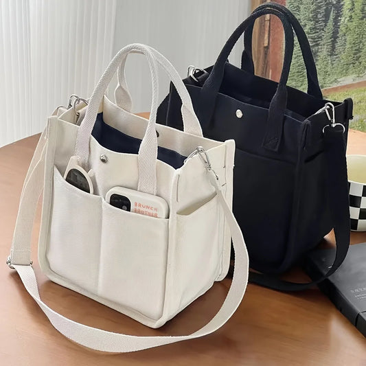 Canvas Tote Bag With Pockets For Women Crossbody Purse Handbag