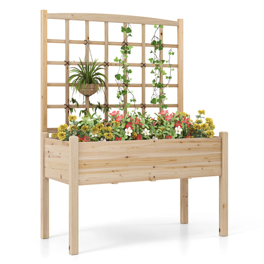 LIFEZEAL Raised Garden Bed With Lattice Trellis And Drainage Holes