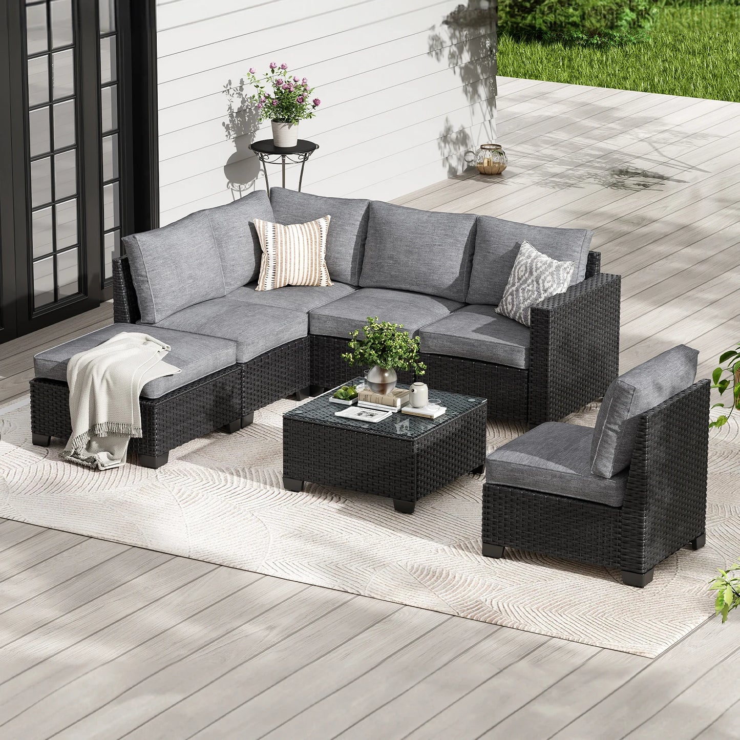 Patio Sectional Sofa Set With Ottoman For Outdoor Living