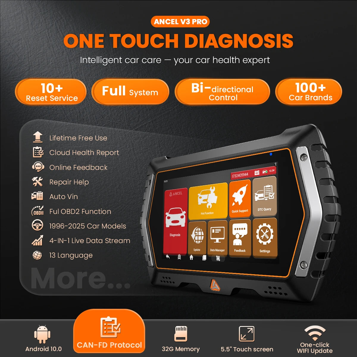ANCEL V3 PRO Bi Directional OBD2 Automotive Diagnostic Scanner