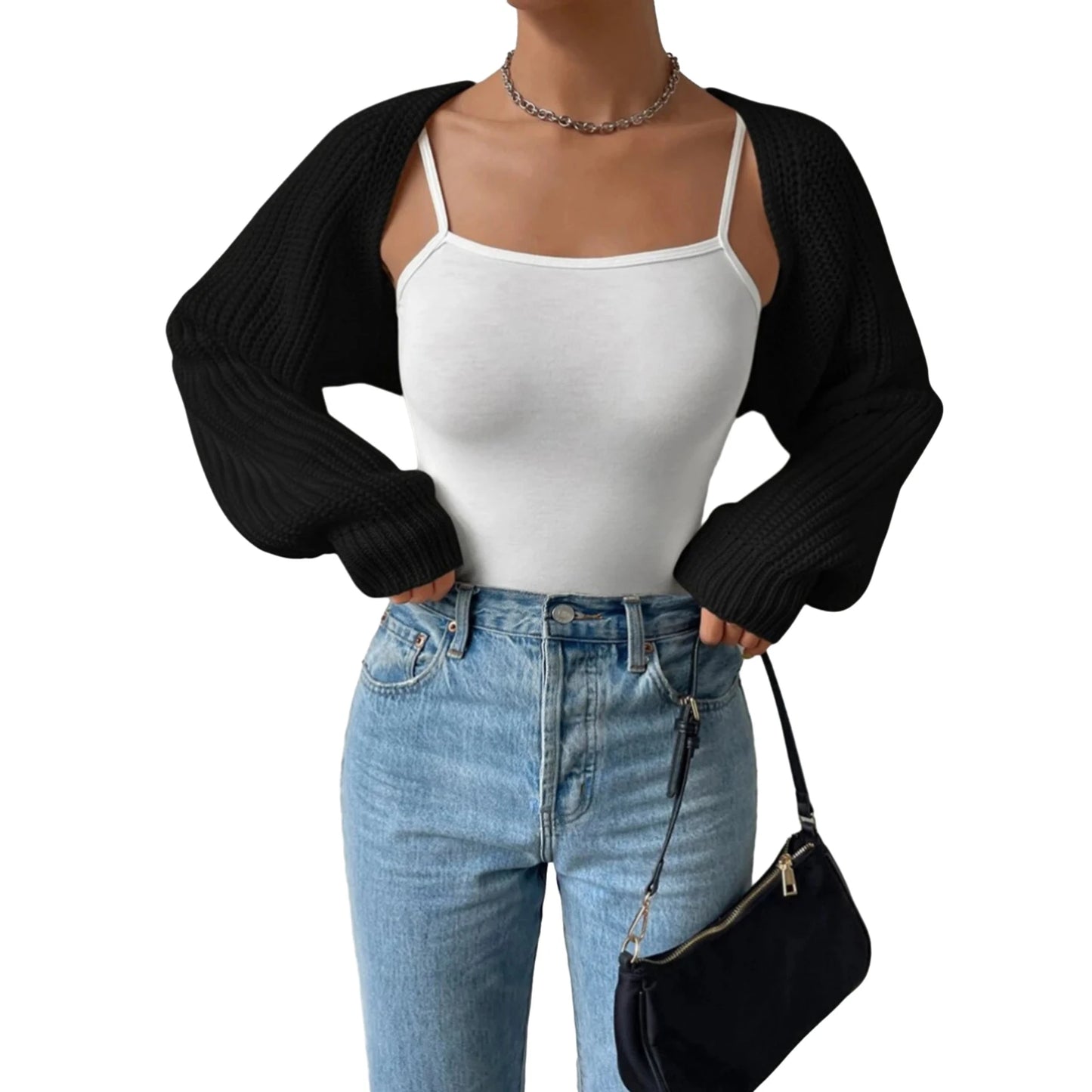 Hirigin Women Open Front Cropped Cardigan Long Sleeve Ribbed Knit Shrug