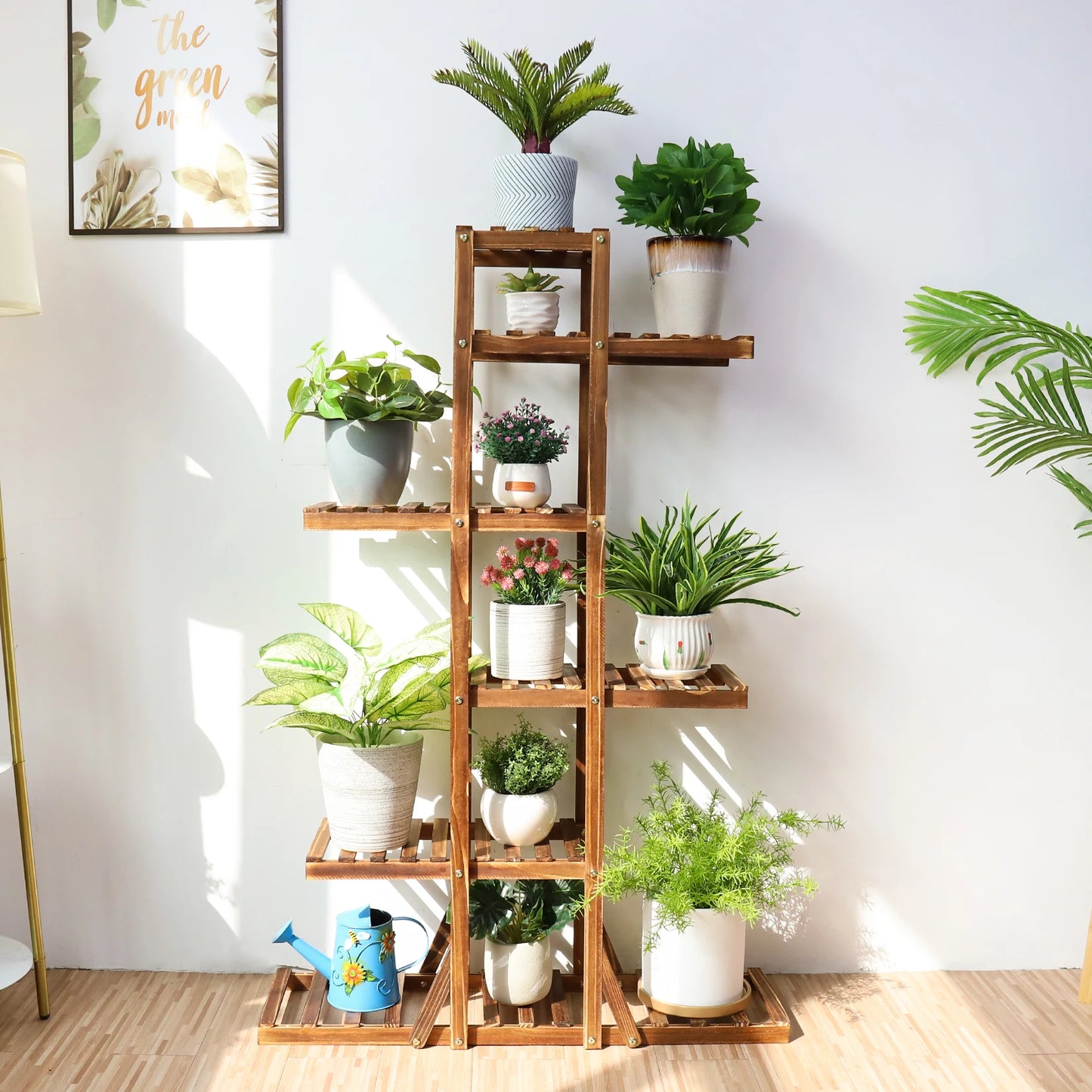 BINGOPAW 6 Tier Wooden Plant Stand Carbonized Wood Bonsai Display