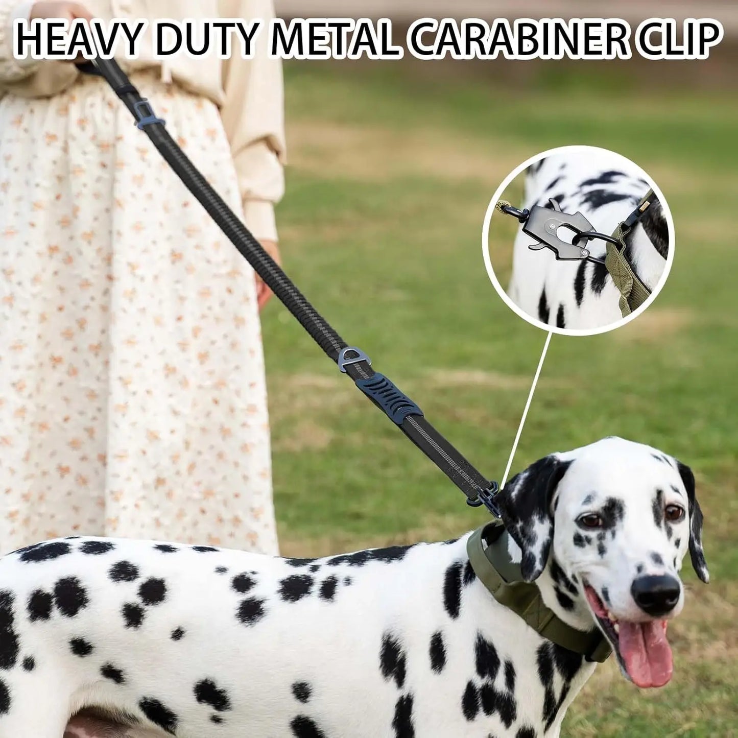 Reflective Shock Absorbing Dog Leash With Car Seatbelt No Pull