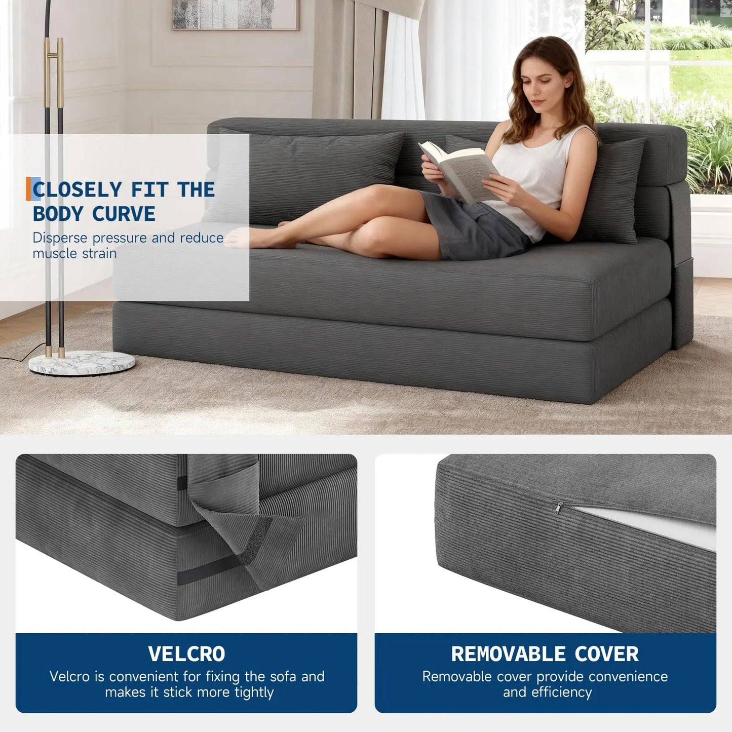 HobbyLane 4 in 1 Folding Sofa Bed Convertible Corduroy Loveseat