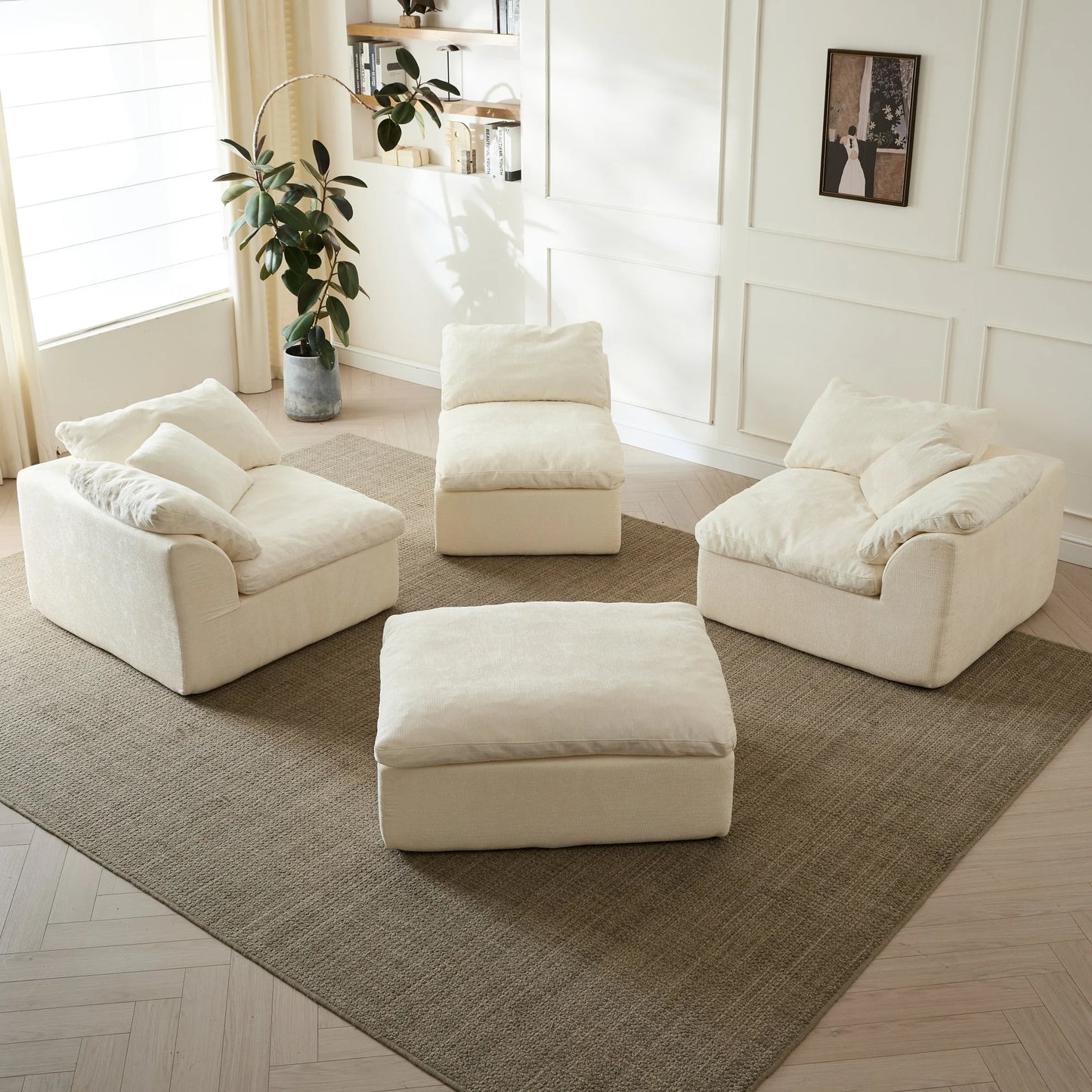 Yeflixvrau Modern L Shaped Chenille Fabric Sofa Sectional With Ottoman