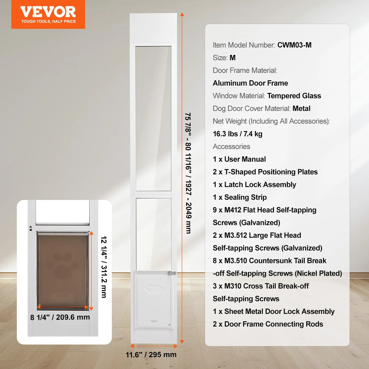 SucceBuy Dog Door For Sliding Glass Doors Aluminum Frame