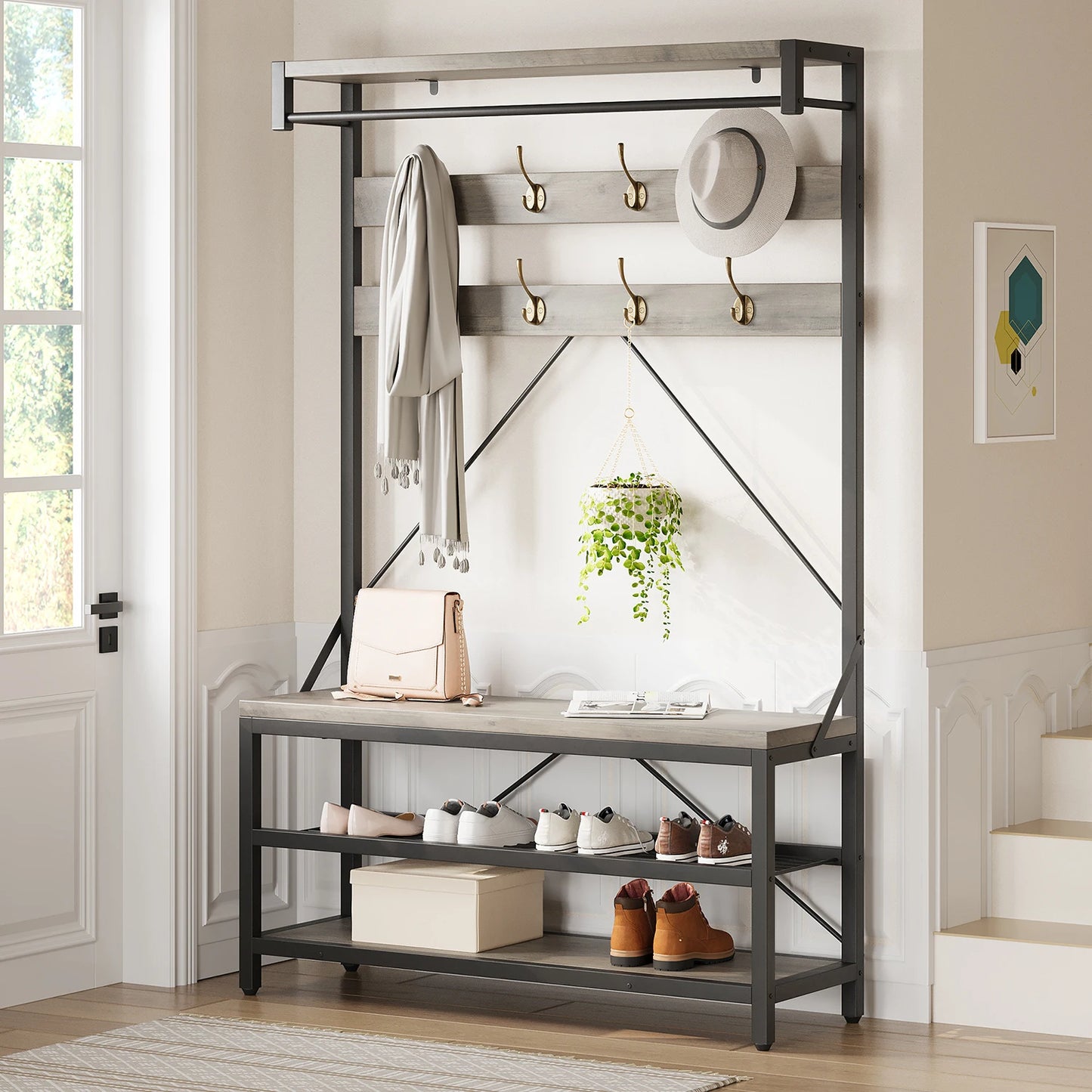 TWISTER.CK Coat Rack And Shoe Bench With Storage And Hooks