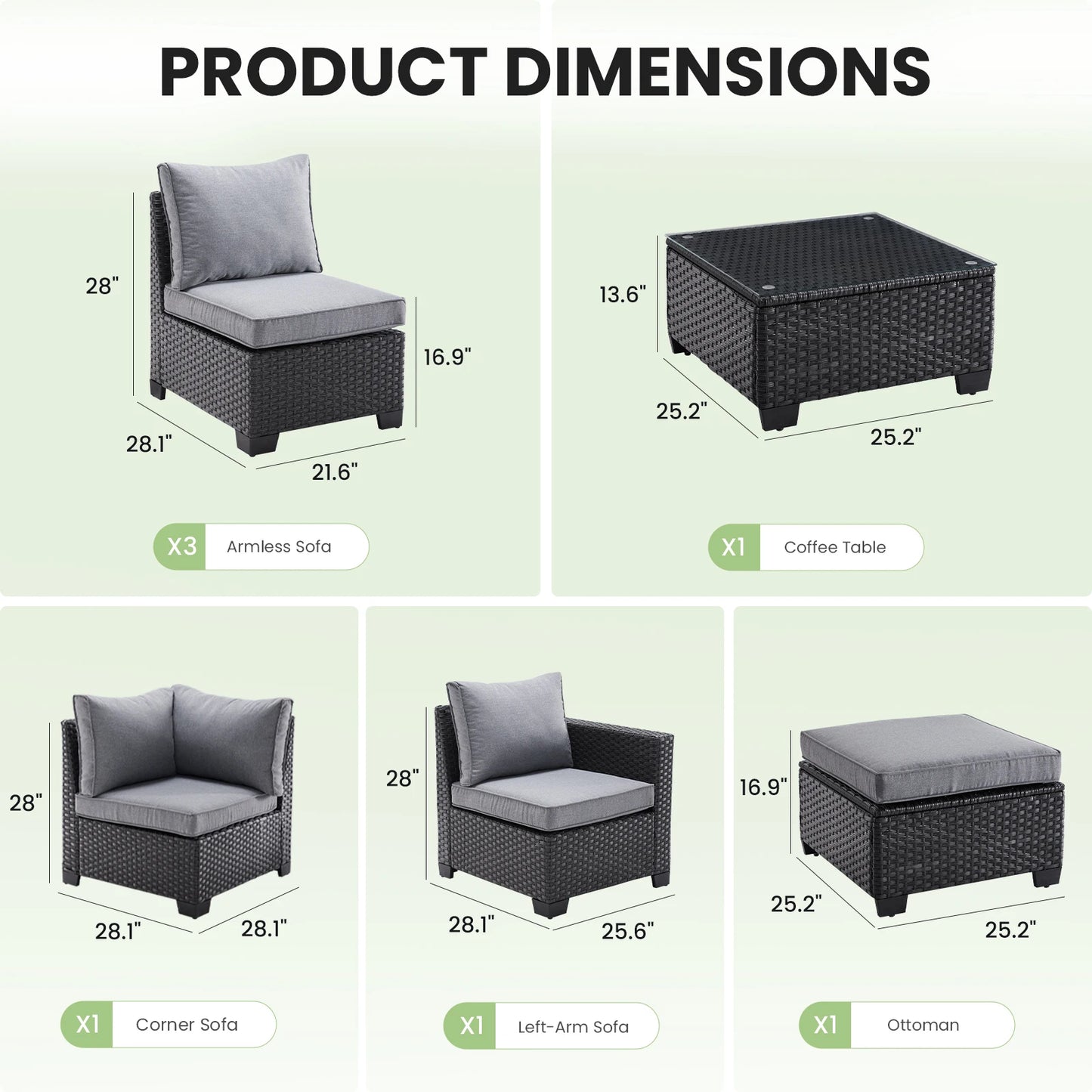 Patio Sectional Sofa Set With Ottoman For Outdoor Living