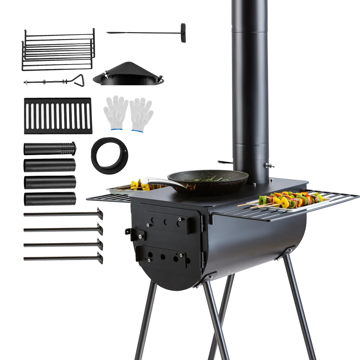 SucceBuy Wood Stove For Camping Portable Chimney Pipes And Gloves