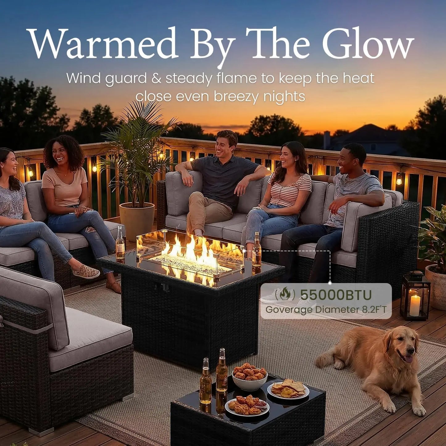 Patio Furniture Set With Fire Pit Table And Wicker Sofa