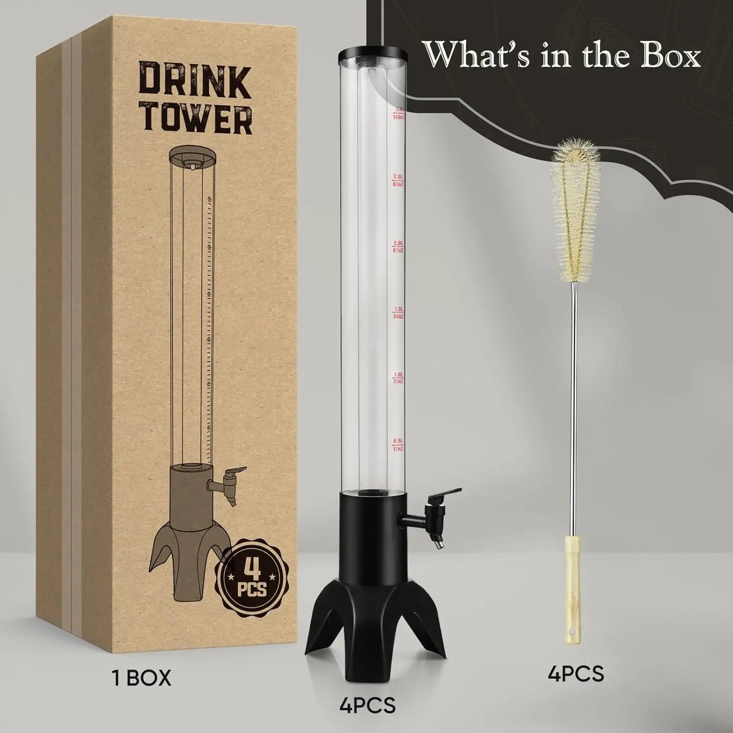 3L Drink Tower Dispenser With Ice Tube And LED Light