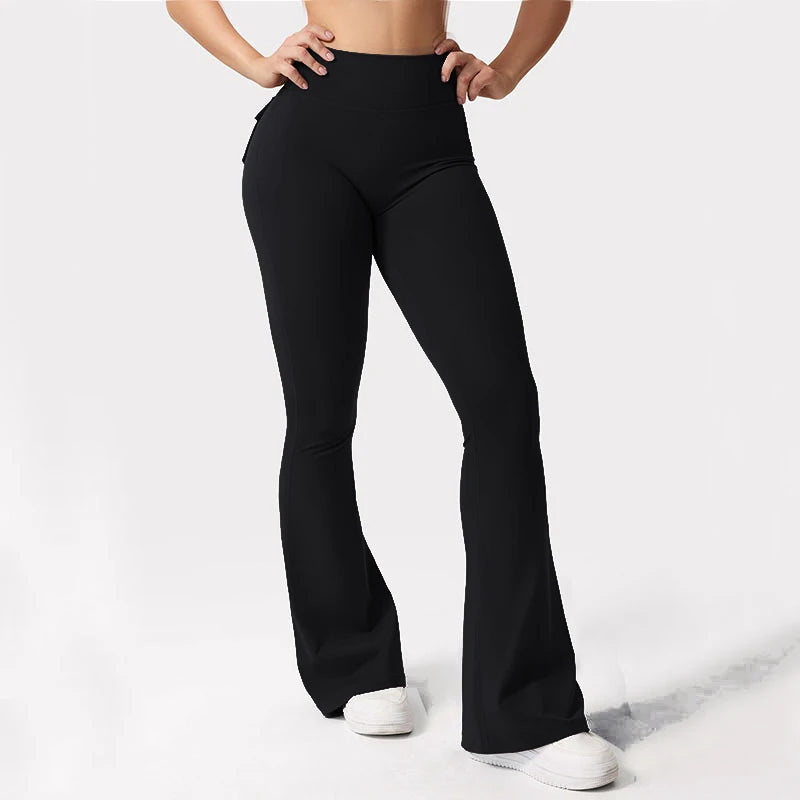 Women's Cargo Pocket Fitness Tights High Waist Yoga Running Pants