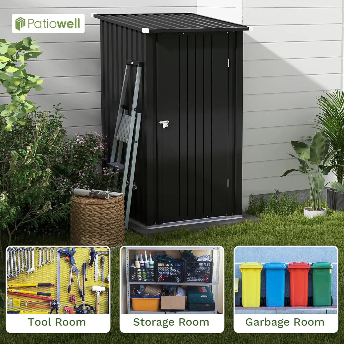Outdoor Storage Shed Sloping Roof Lockable Door Garden Patio