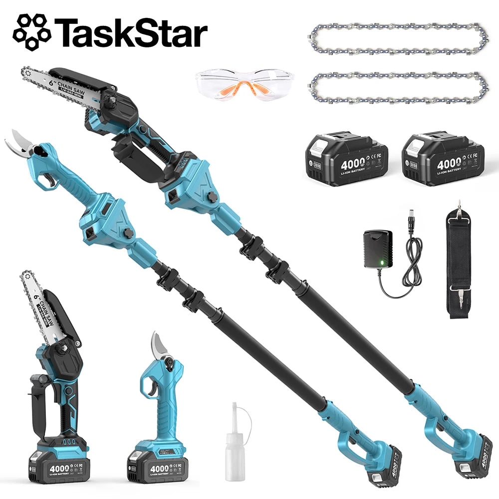 TaskStar 4 In 1 Cordless Garden Pole Saw Pruner Tool