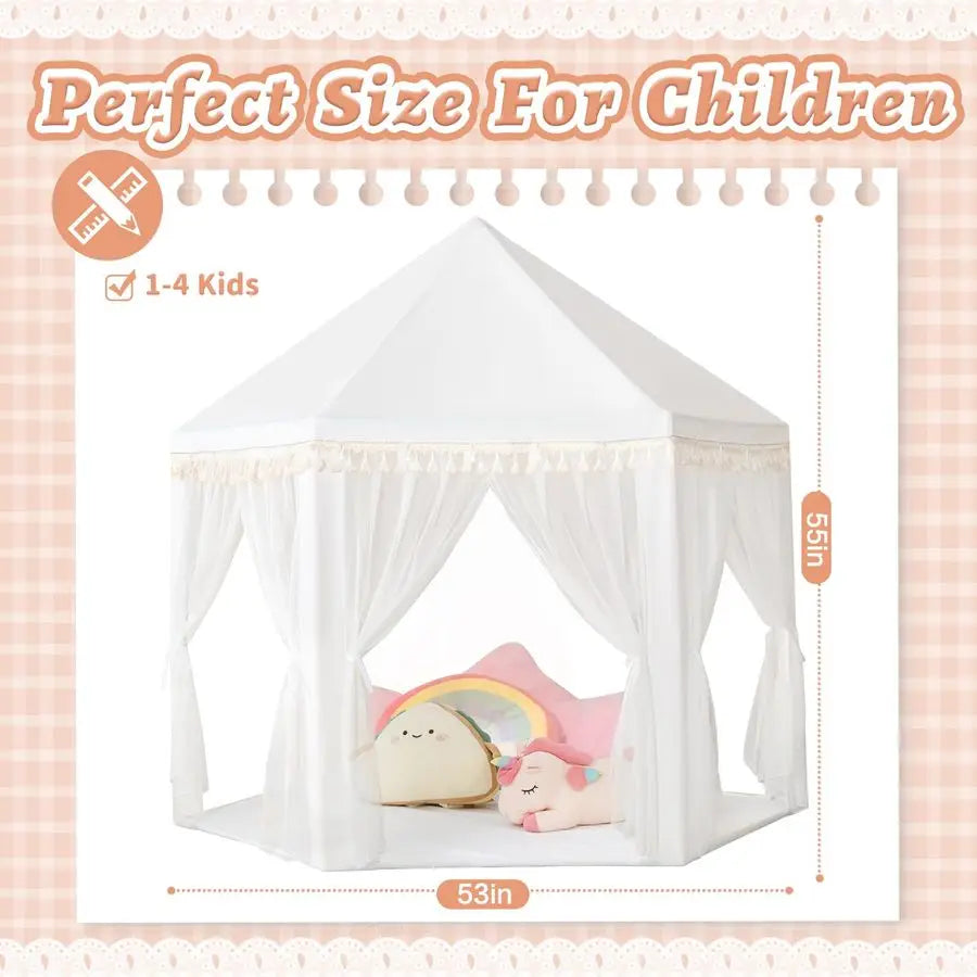 Princess Tent For Girls Playhouse With Tassel Decor Star Lights