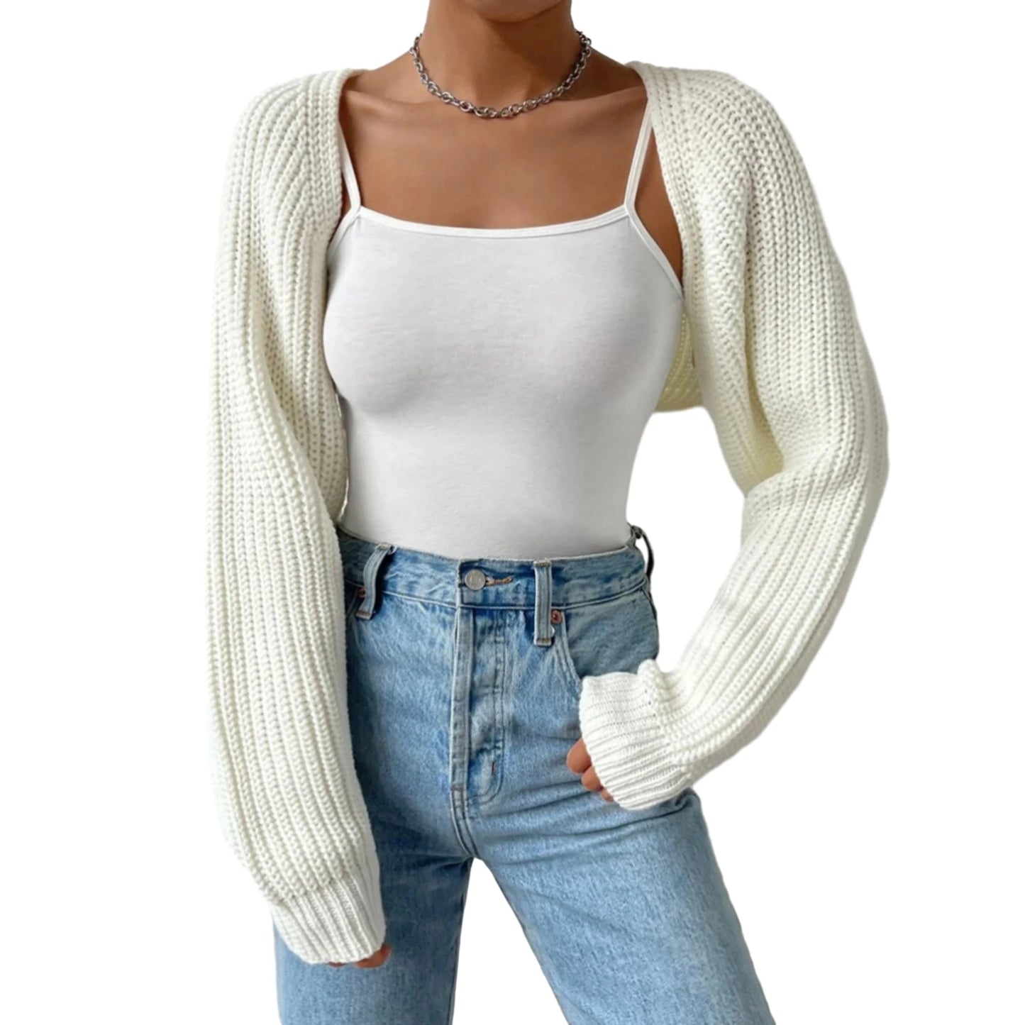 Hirigin Women Open Front Cropped Cardigan Long Sleeve Ribbed Knit Shrug