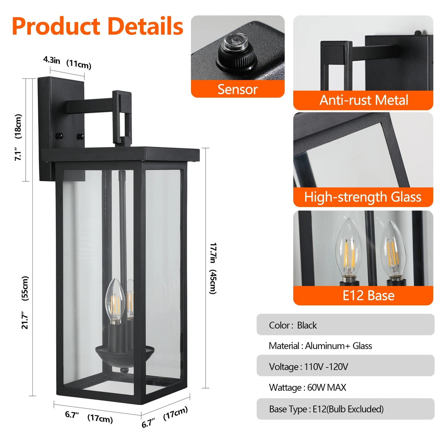 ARLGSITE Outdoor Wall Lantern Dusk to Dawn Sensor Clear Glass