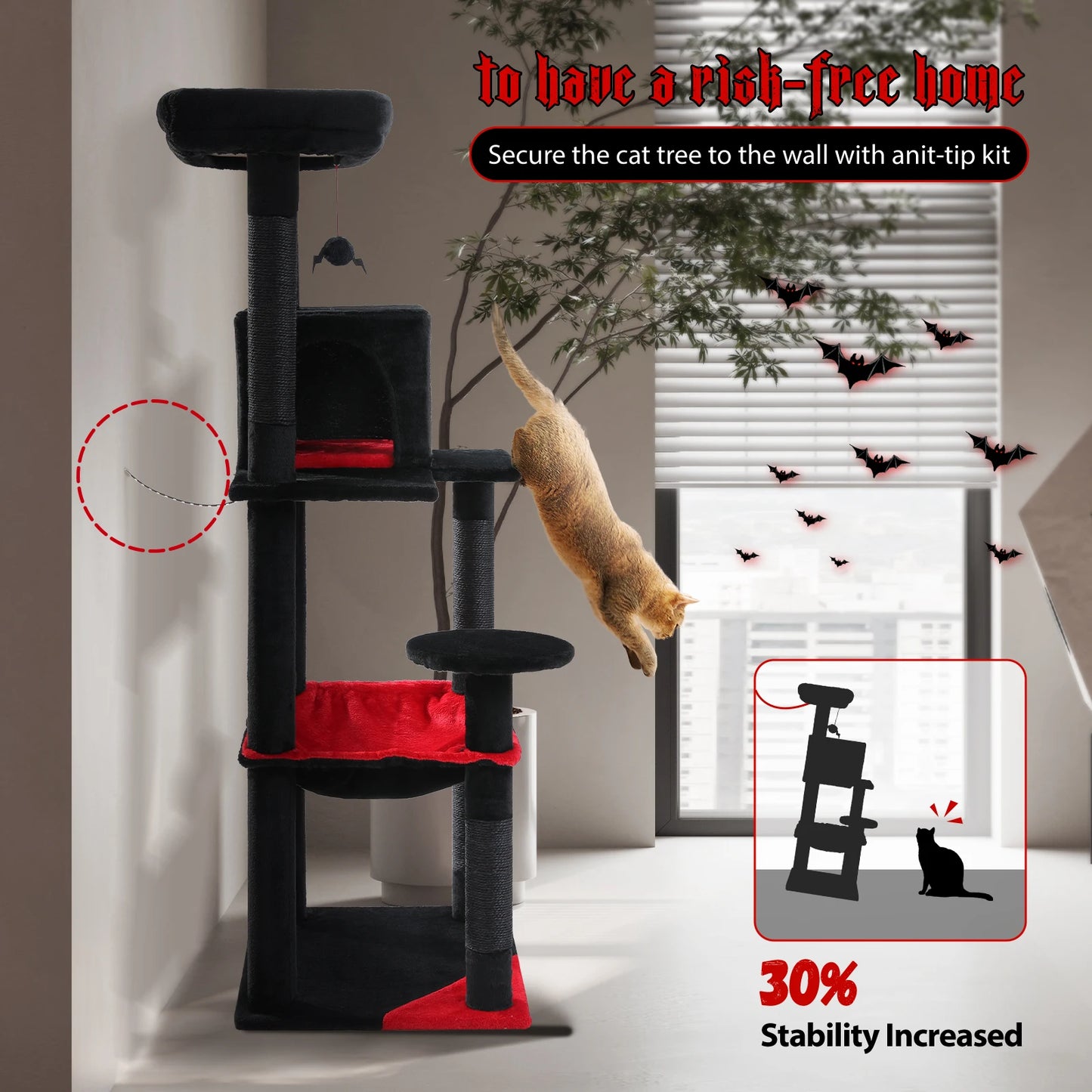PAWZ Road Gothic Cat Tree for Indoor Cats Tall Tower with Hammock