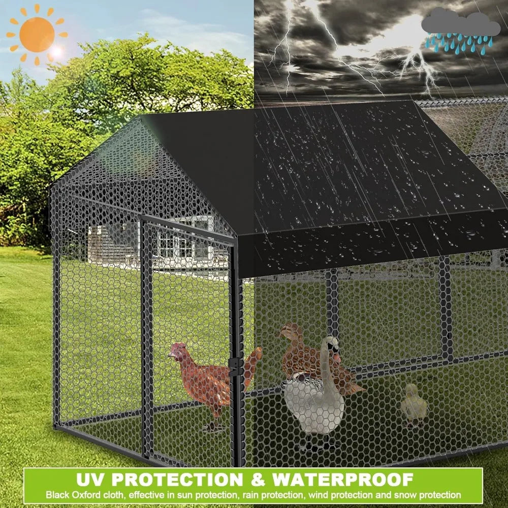 Large Metal Chicken Coop with Cover for Outdoor Hen House