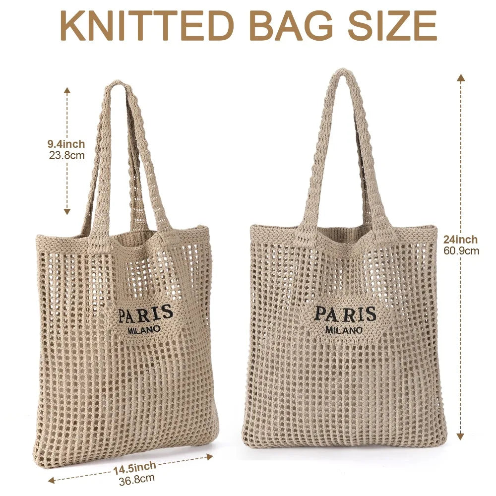 Hatisan CN Crochet Tote Bag Mesh Beach Bag For Women