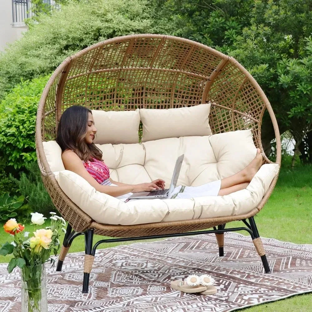 Double Egg Lounge Chair Indoor Outdoor With Thick Padded Cushions