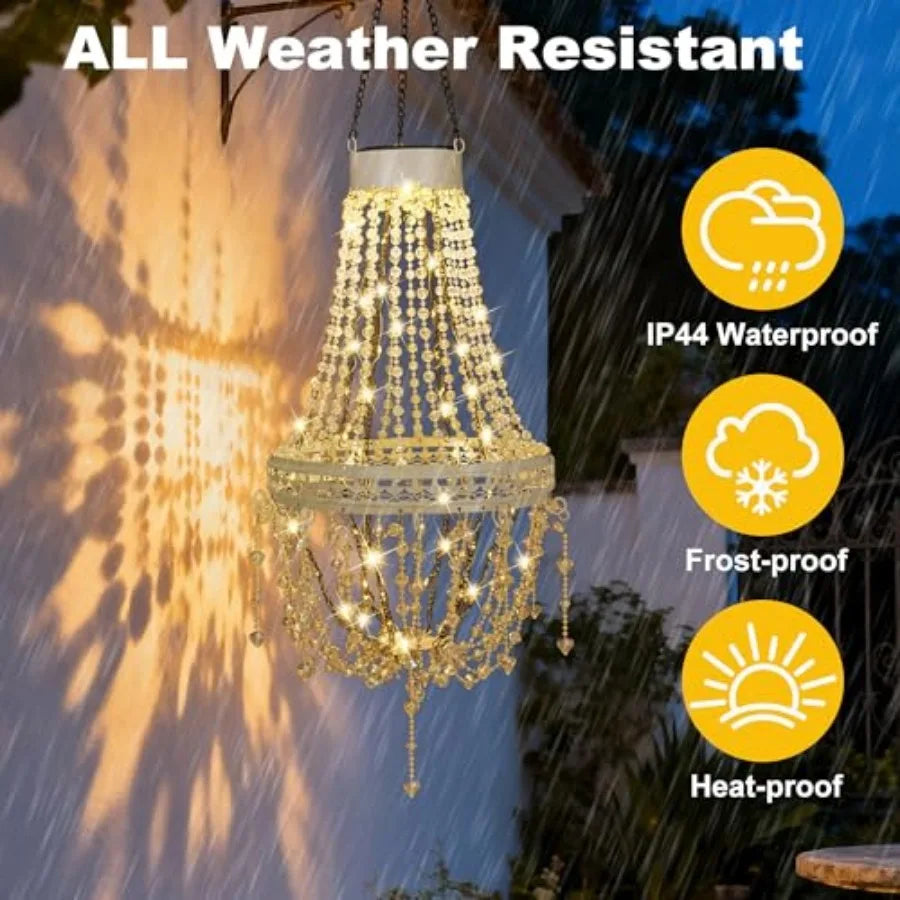 Solar Hanging Lantern Outdoor Chandelier LED Waterproof Crystal Acrylic Pendant