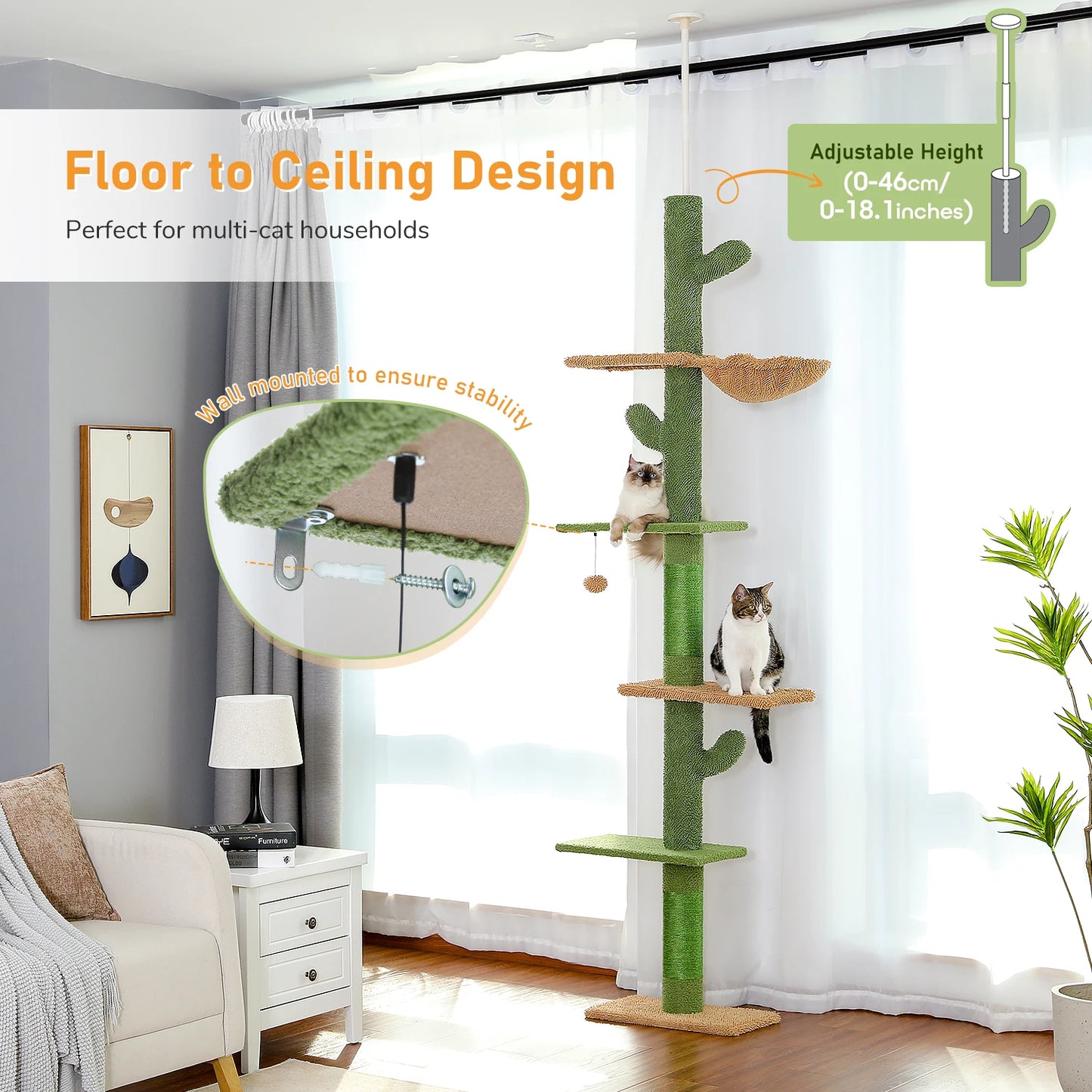 PAWZ Road CatTree 5 Tier Floor To Ceiling Tower Hammock