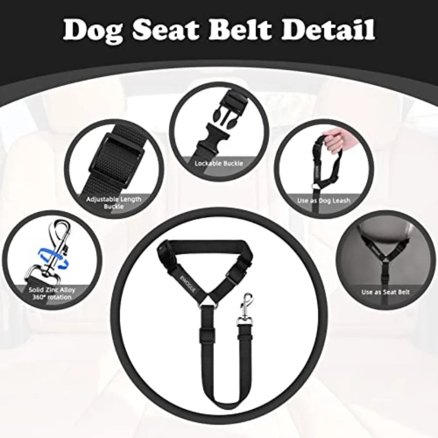 Two Pack Dog Cat Safety Seat Belt Straps Car Headrest Restraint Adjustable Nylon