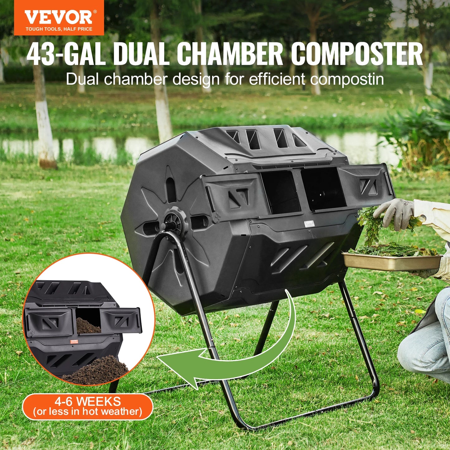 SucceBuy Dual Chamber Tumbling Compost Bin BPA Free For Garden