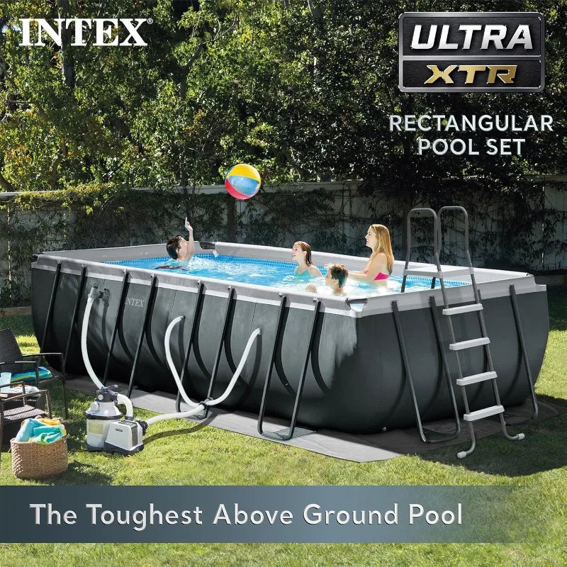 Rectangular Frame Above Ground Pool Set With Pump System