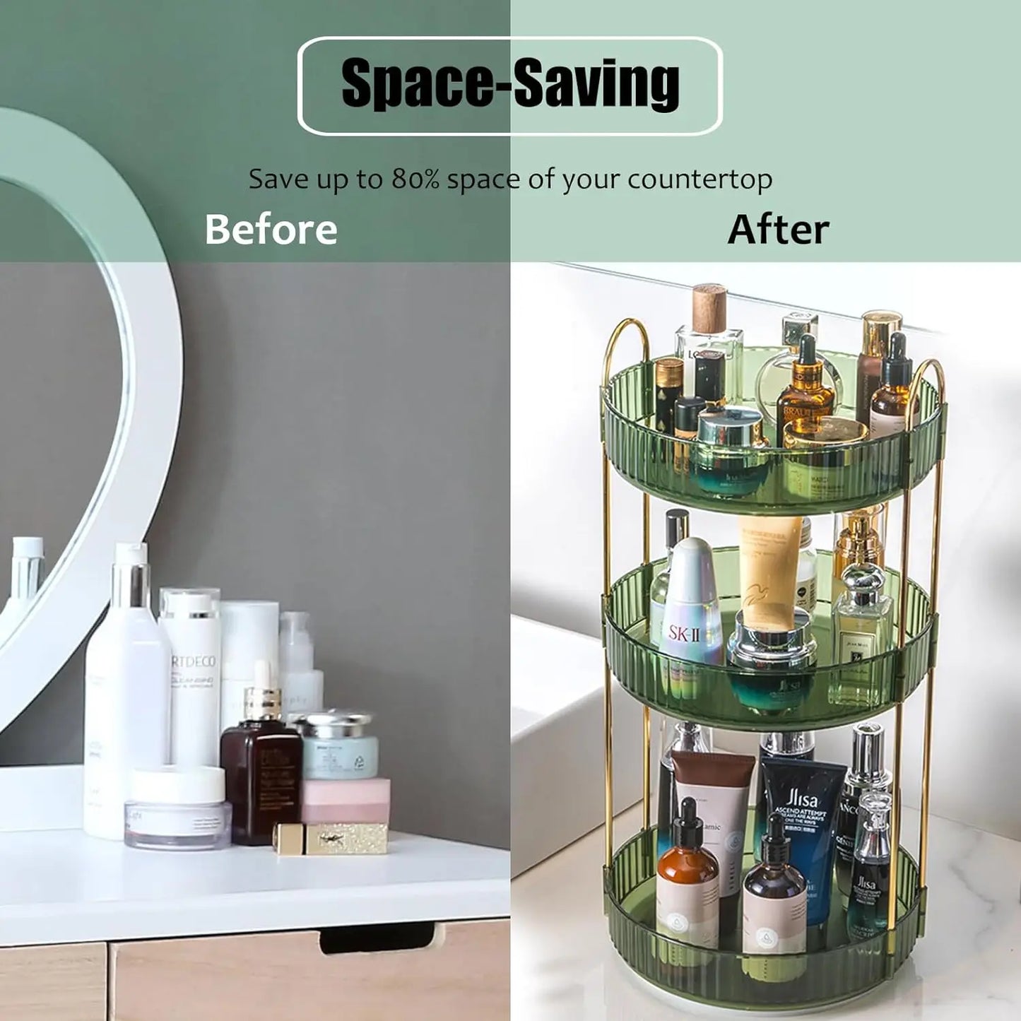 Rotating Makeup Organizer Vanity 3 Tier High Capacity Cosmetic Storage