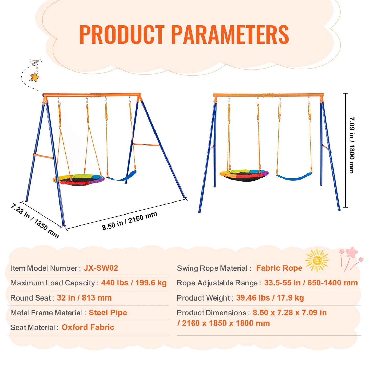 SucceBuy Backyard Swing Set 600 Lb Capacity With Saucer Seats