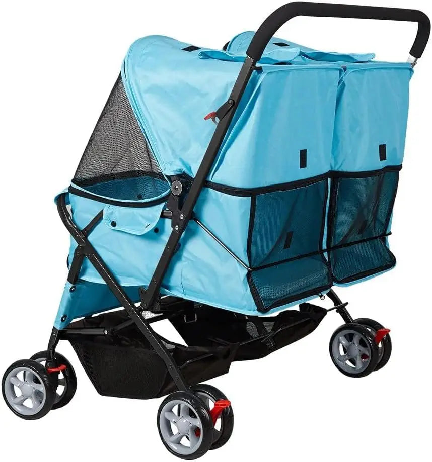 Foldable Twin Pet Stroller for Dogs and Cats Portable Travel