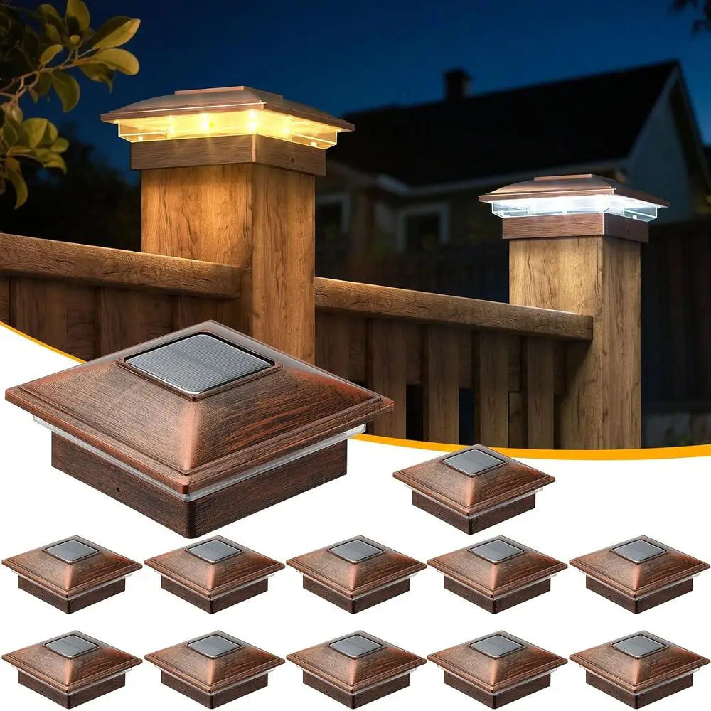 APONUO 12 Pack Solar Fence Post Lights Outdoor Waterproof Garden