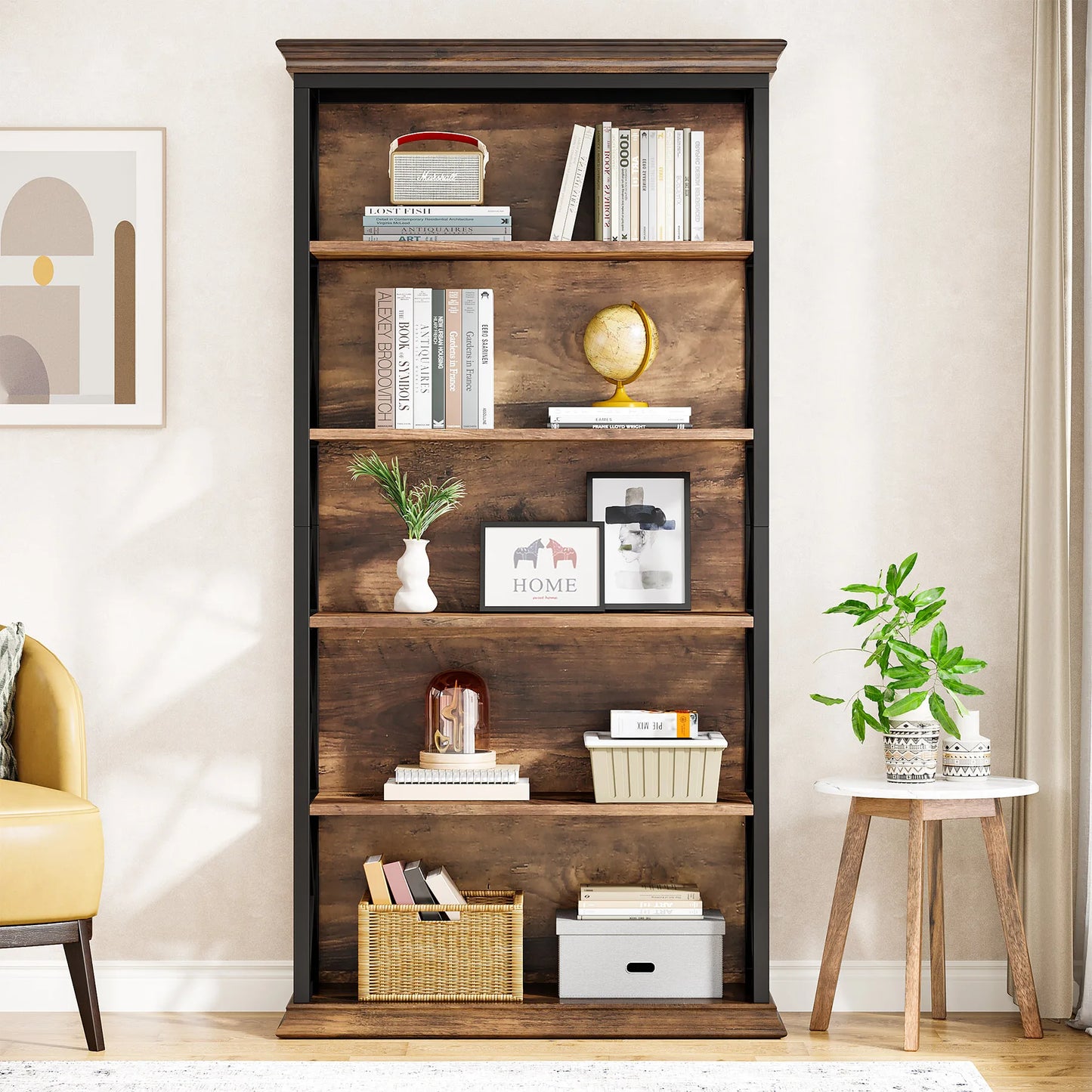 Tribesigns 5 Tier Bookcase Industrial Wood Shelves Floor Standing