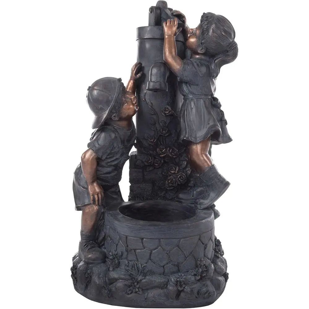 Trademark Global Outdoor Water Fountain With Boy And Girl Soothing Sound