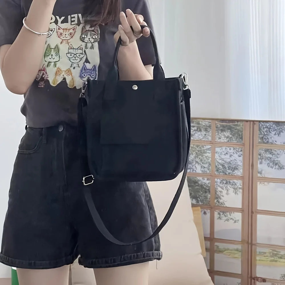 Canvas Tote Bag With Pockets For Women Crossbody Purse Handbag