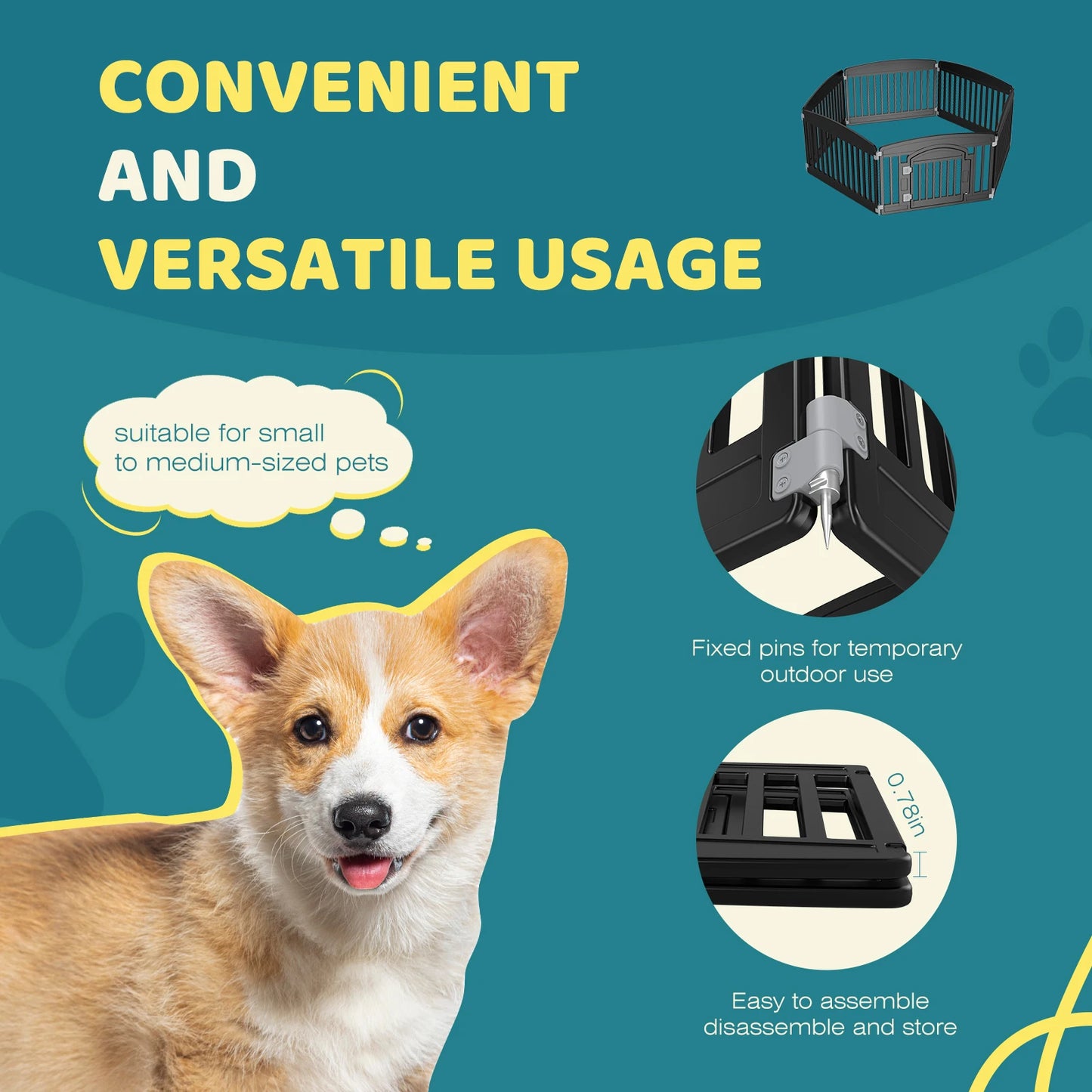 JHK Plastic Dog Playpen For Medium Dogs Durable Portable Fence