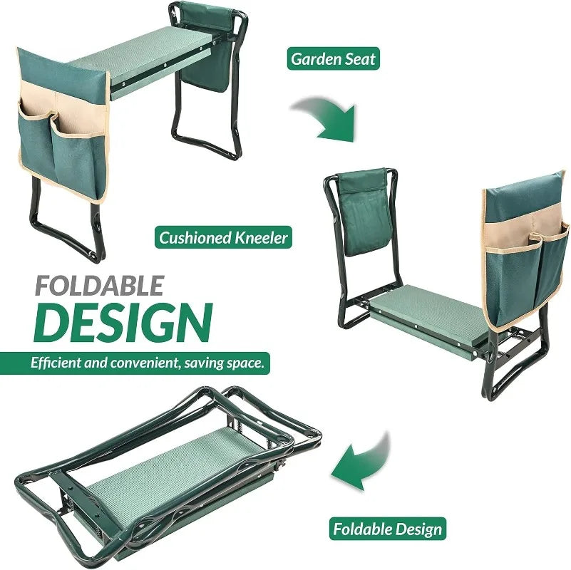 Portable Garden Kneeler And Seat With Tool Pouches Foldable Bench