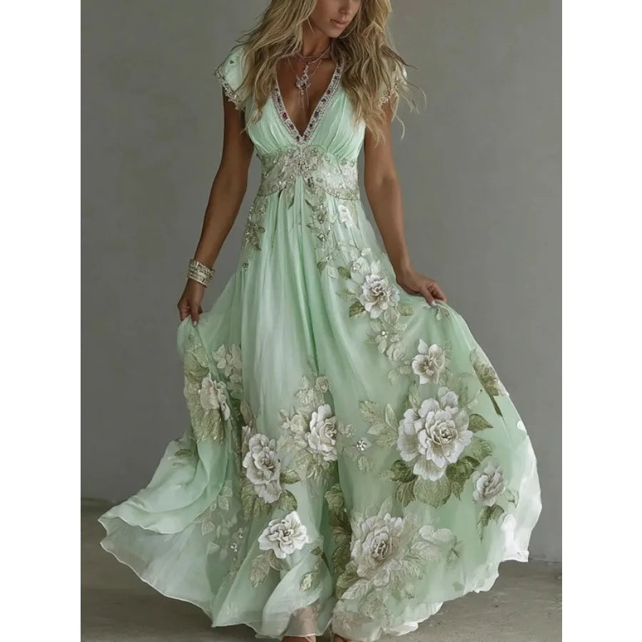 Spring European Style Loose Slit 3D Printed Dress For Women