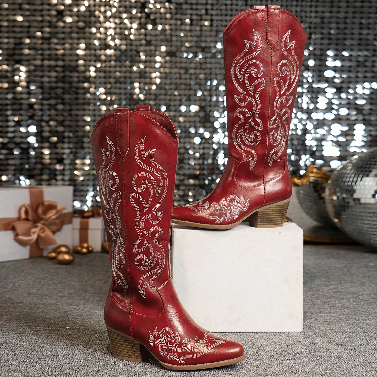 Women's Retro Western Embroidered Cowboy Boots Pointed Toe High Heel