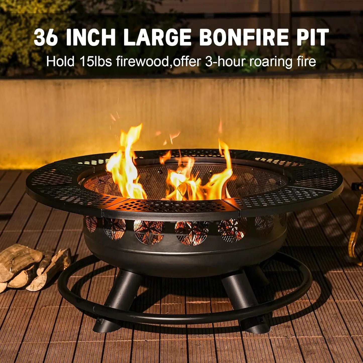Verdeluxe 3In1 Outdoor Fire Pit With Cooking Grills And Lid