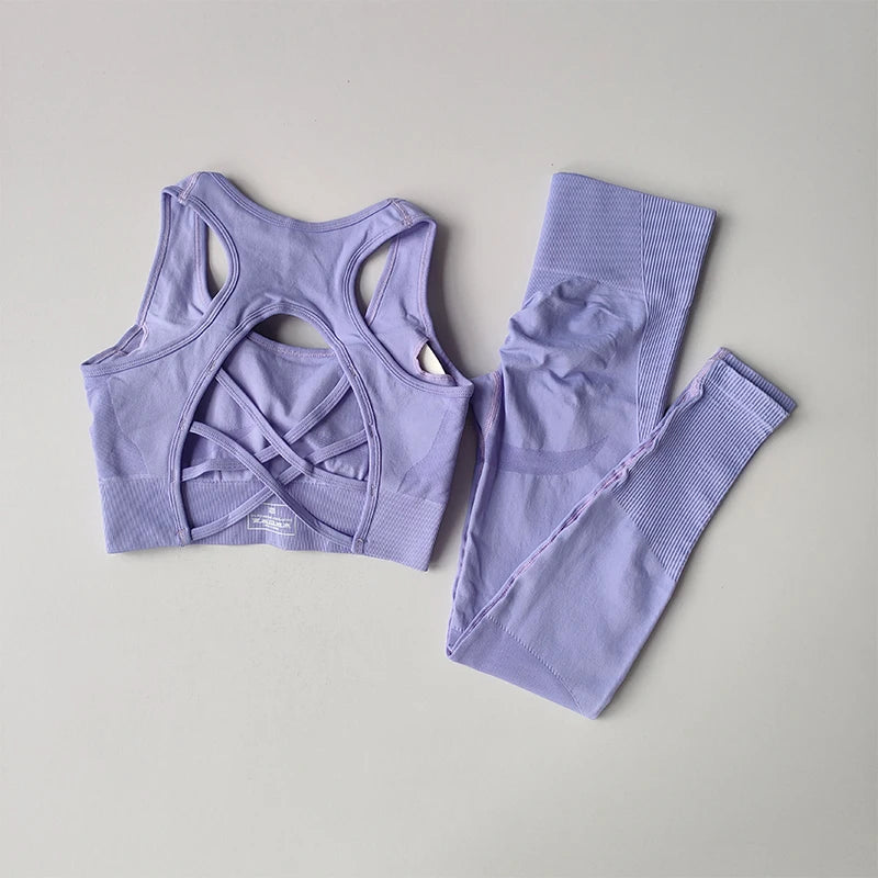 SKINOFSKIN Two Piece Sports Bra Set For Women Yoga Running Fitness