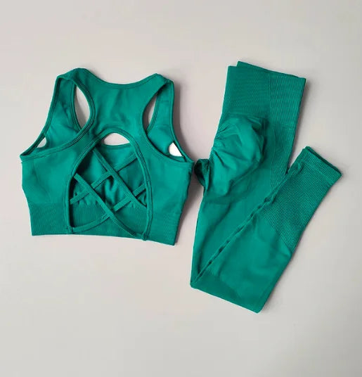 SKINOFSKIN Two Piece Sports Bra Set For Women Yoga Running Fitness