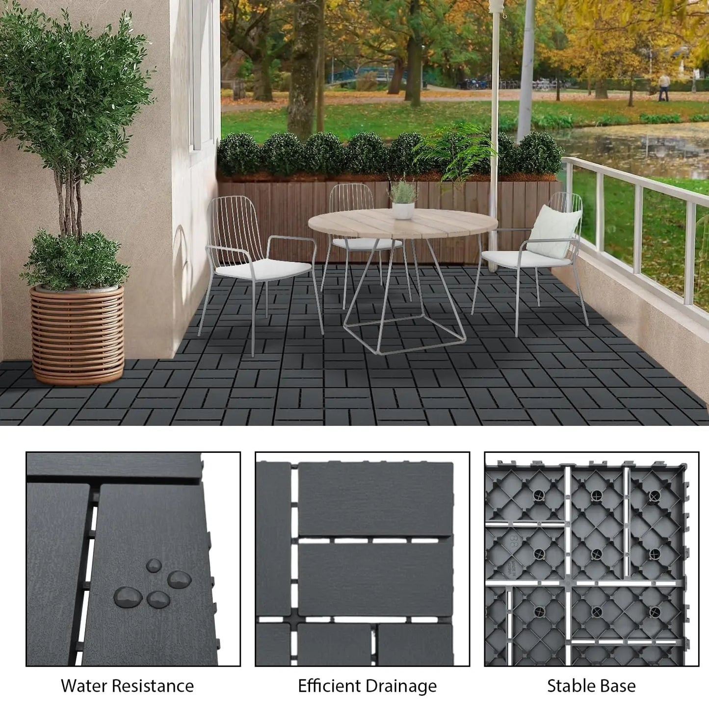44-Piece Interlocking Plastic Floor Tiles For Garden And Patio