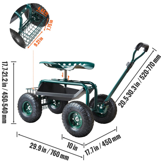 SucceBuy Garden Cart Rolling Workseat With 360 Degree Swivel Seat
