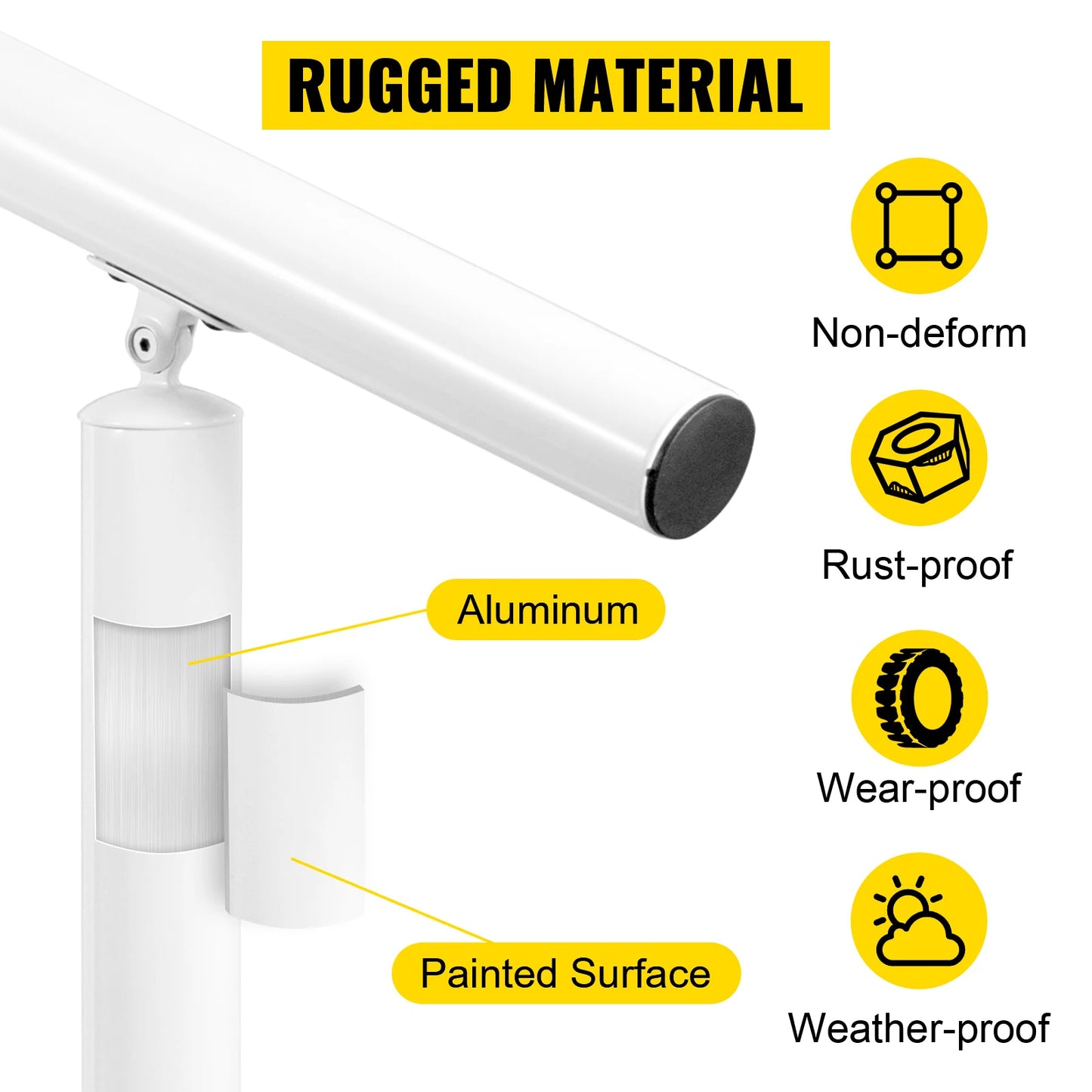 Outdoor Aluminum Handrail Fits 0 to 5 Steps Installation Kit