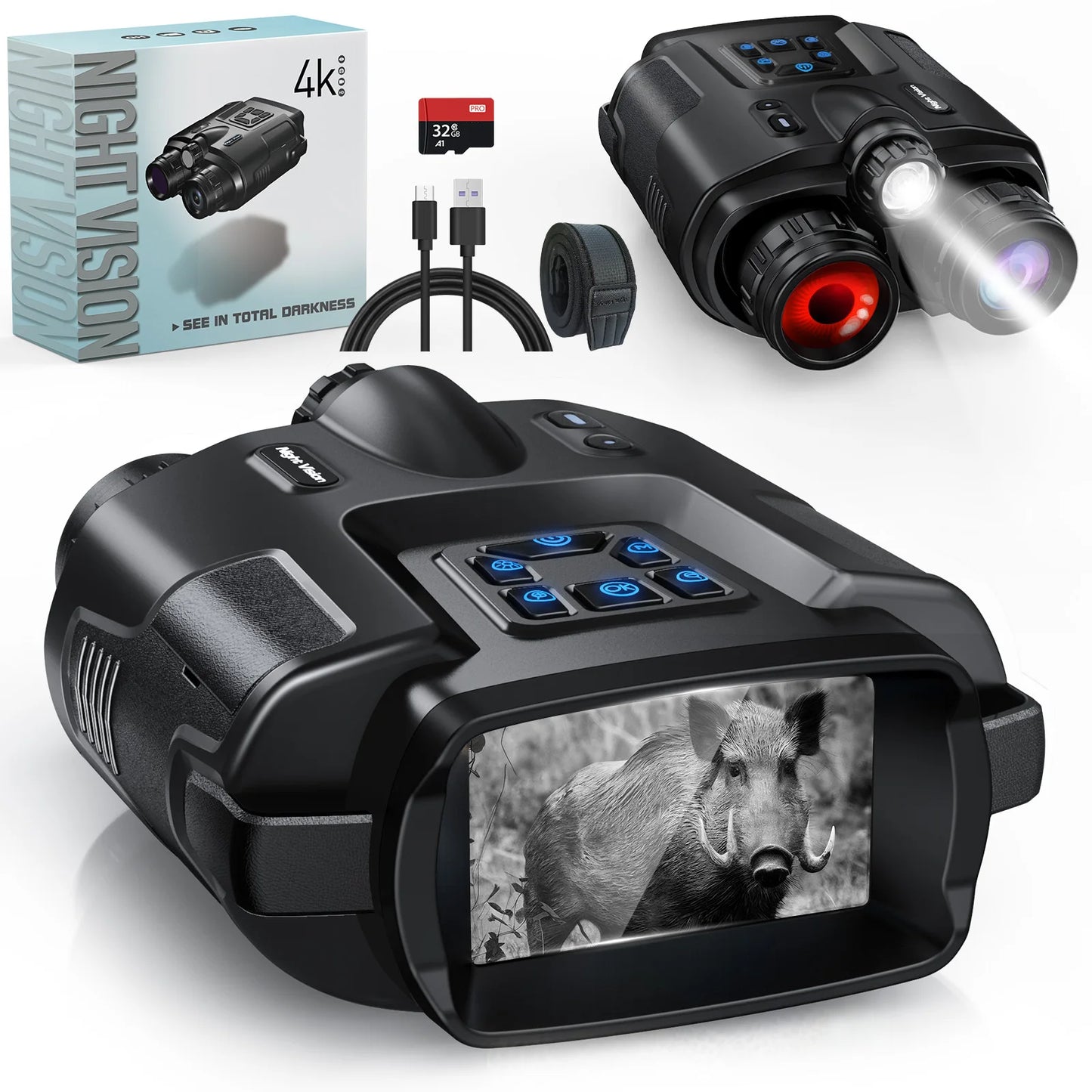 DIYIMIN Night Vision Binoculars 4K Infrared Rechargeable 8x Digital Zoom