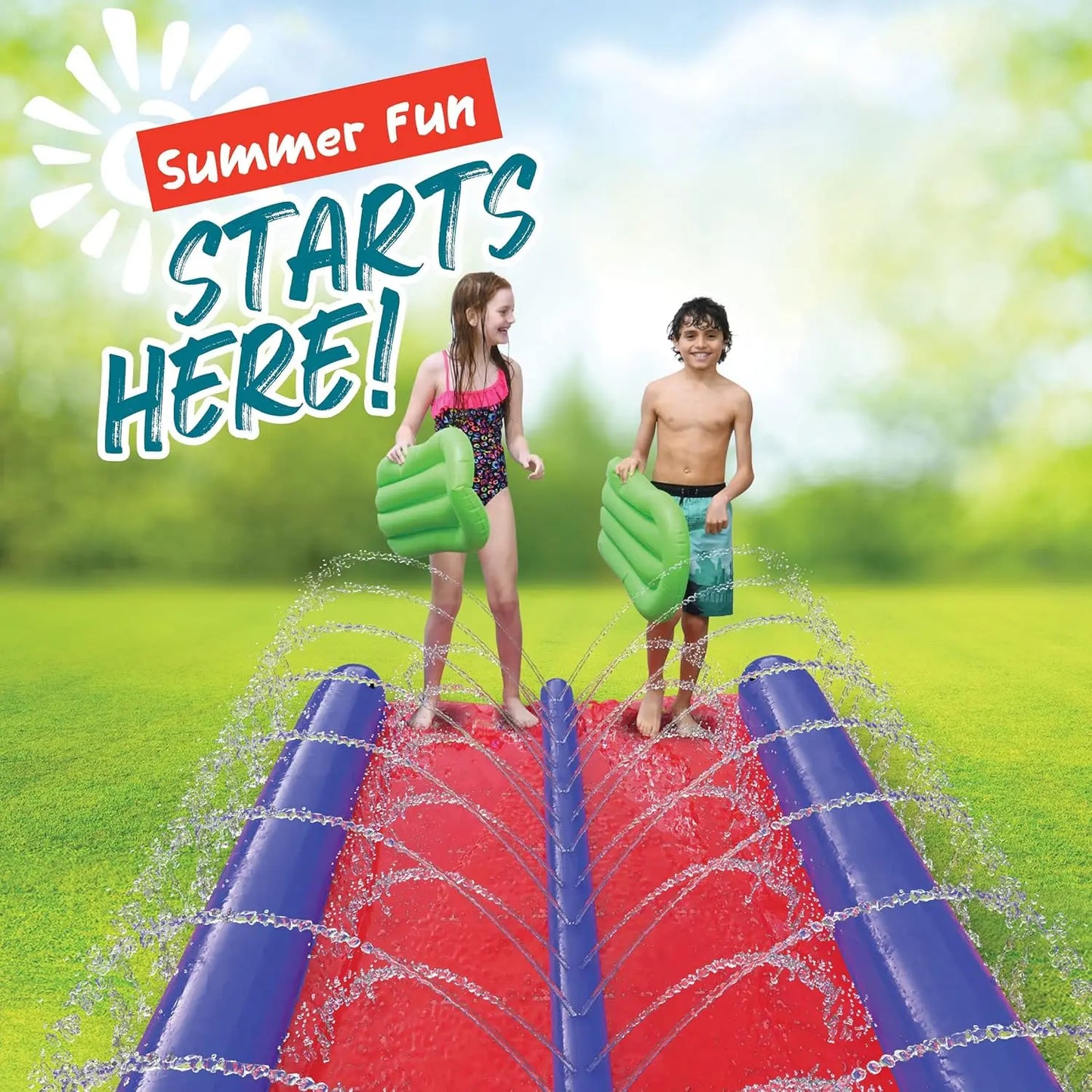 Two Person Waterslide With Sprinkler And Inflatable Boards For Kids